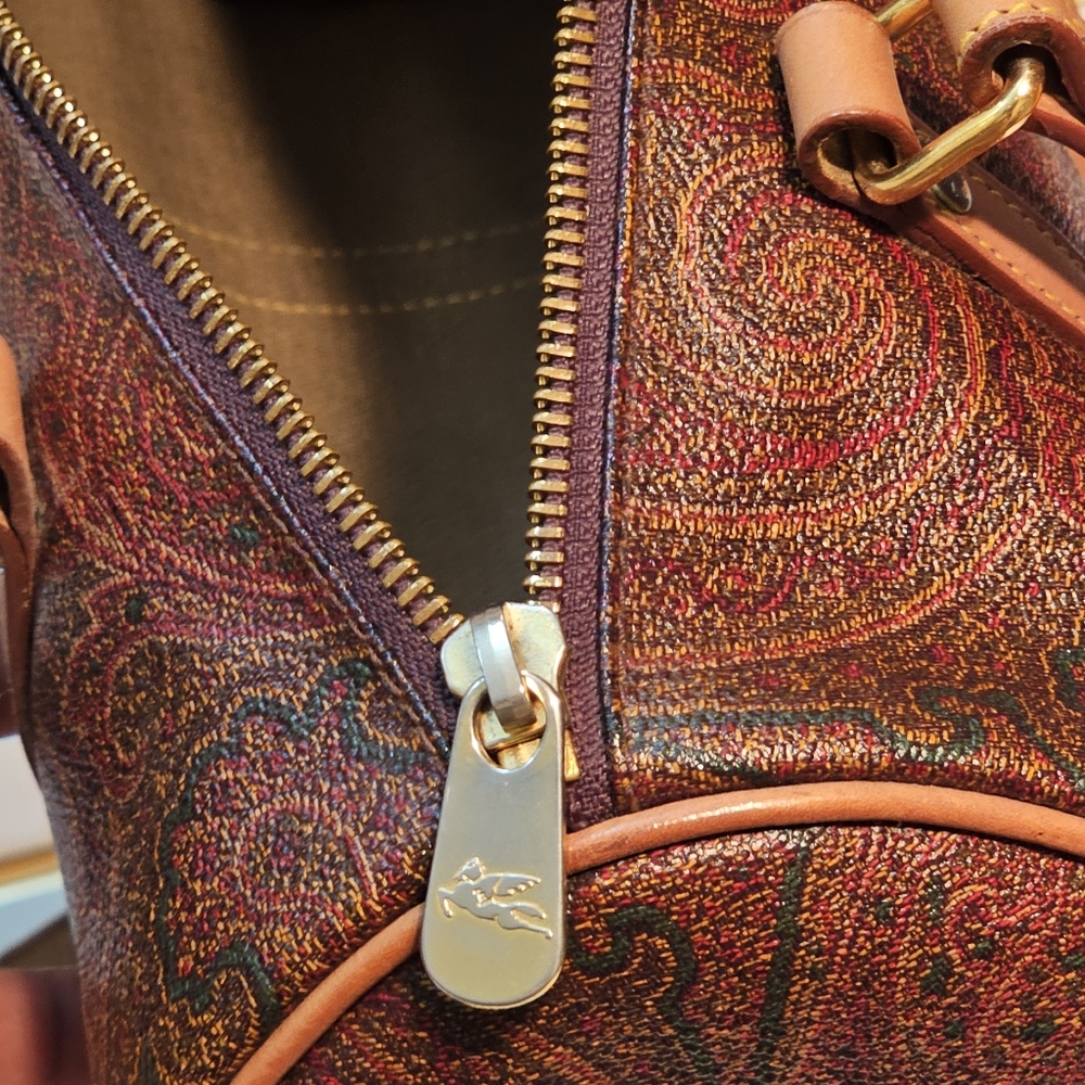 Etro Paisley Brown Embossed Leather Small Barrel Bag - Picture 6 of 16